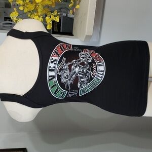 Motorcycle tank top.  black. 2019 GLveston Texas. By nla.